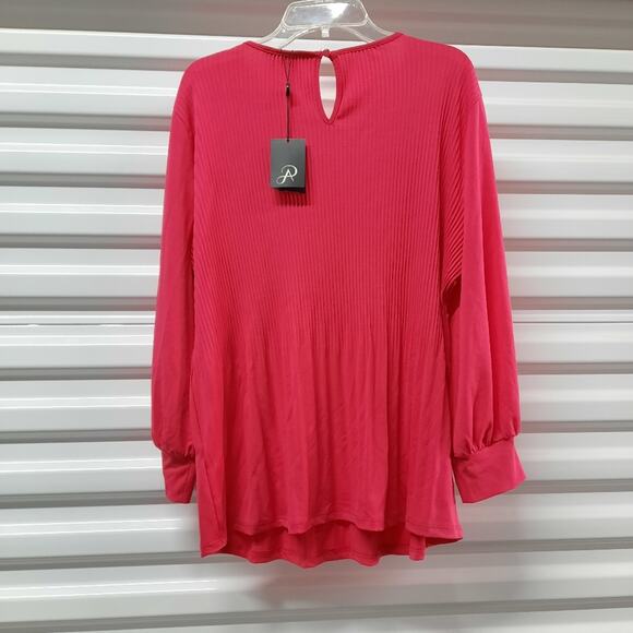 Adrianna Papell Blouse Womens Small Pink Long Sleeve Knit Trapeze Top Oversized - Picture 2 of 10